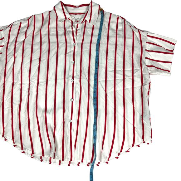 Rag & Bone Relaxed Fit Shirt Button Down Short Sleeve Stripe Women's L Red White - Picture 5 of 11